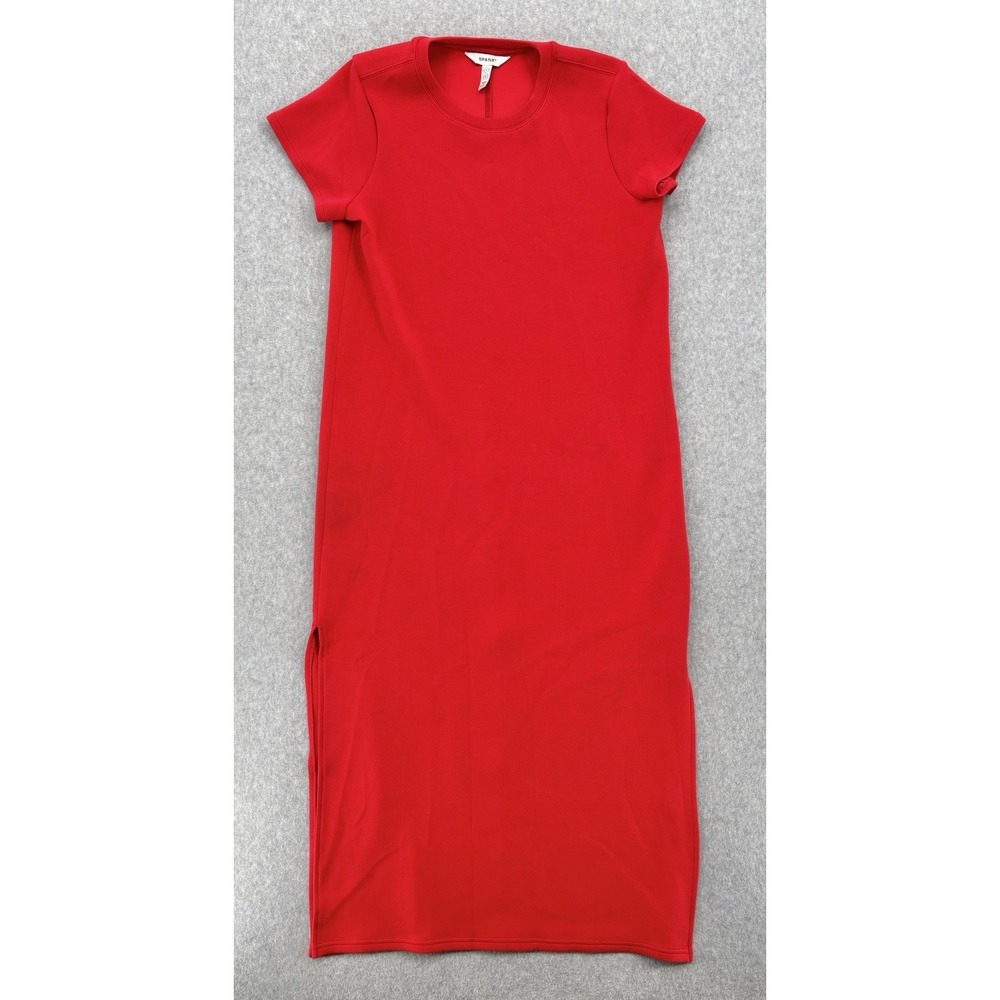 SPANX Women's Maxi Dress Size L Red Short Sleeve Side Slit Stretch 50572R